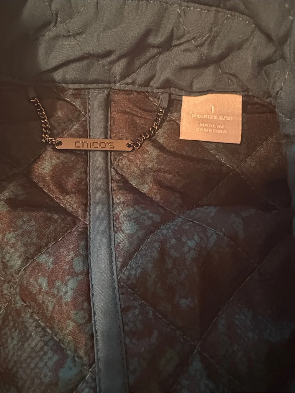 Chico's Quilted Snap Front Barn Jacket in Deep Teal Size 8 - Picture 6 of 13